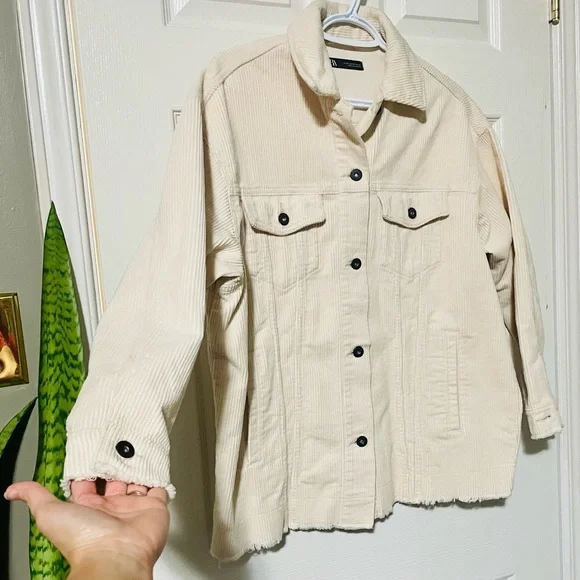 Zara Corduroy Oversize Light Cream Jacket. Size XS - Picture 7 of 11